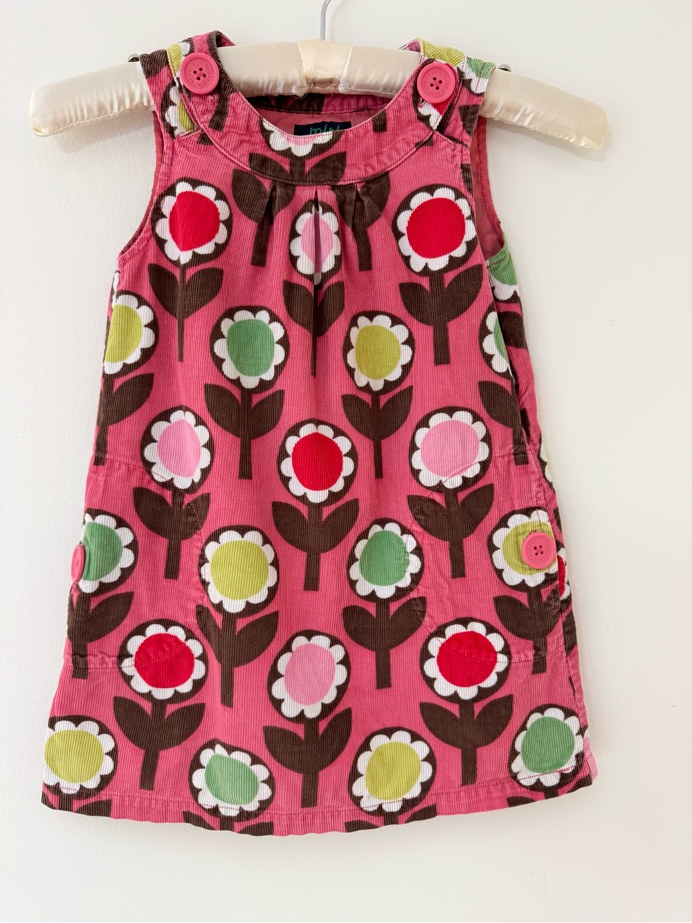 Mini Boden Pink Floral Corduroy Pinafore Dress, Size 3-4y